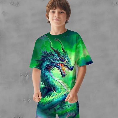 Summer Round Neck 3D Dragon Pattern Printed Top Fashionable Casual Short Sleeved Children's Boy T-shirts