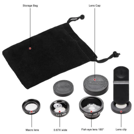3 In 1 Universal 0.65X Wide Clip On Angle Fisheye Macro Lens