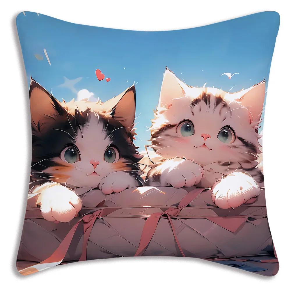 Kawaii Kreslený Roztomilá Kočka Herní Potahy na Polštáře Kreslený Dekorativní Potah na Polštář pro Domácí Pohovku s Potiskem Roztomilý Potah na Polštář