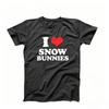I Love Snow Bunnies Red Heart Slogan T Shirt Minimalist Letter Graphic Ski Lover Casual Oversized Unisex Black Short Sleeve Tee