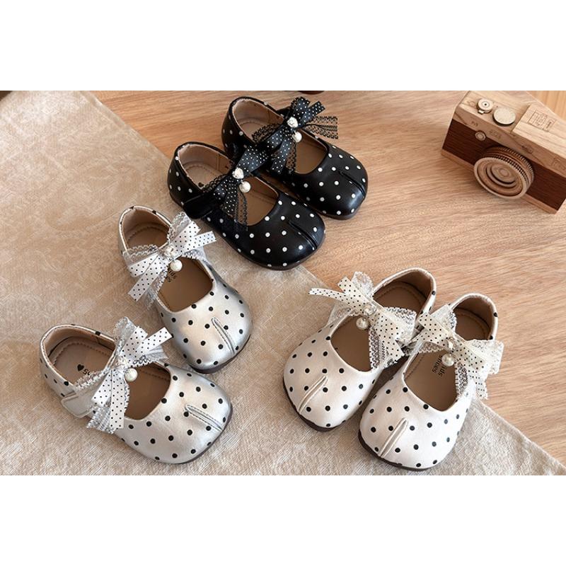 Girls French Style Bow Polka Dot Princess Soft Sole Single Shoes