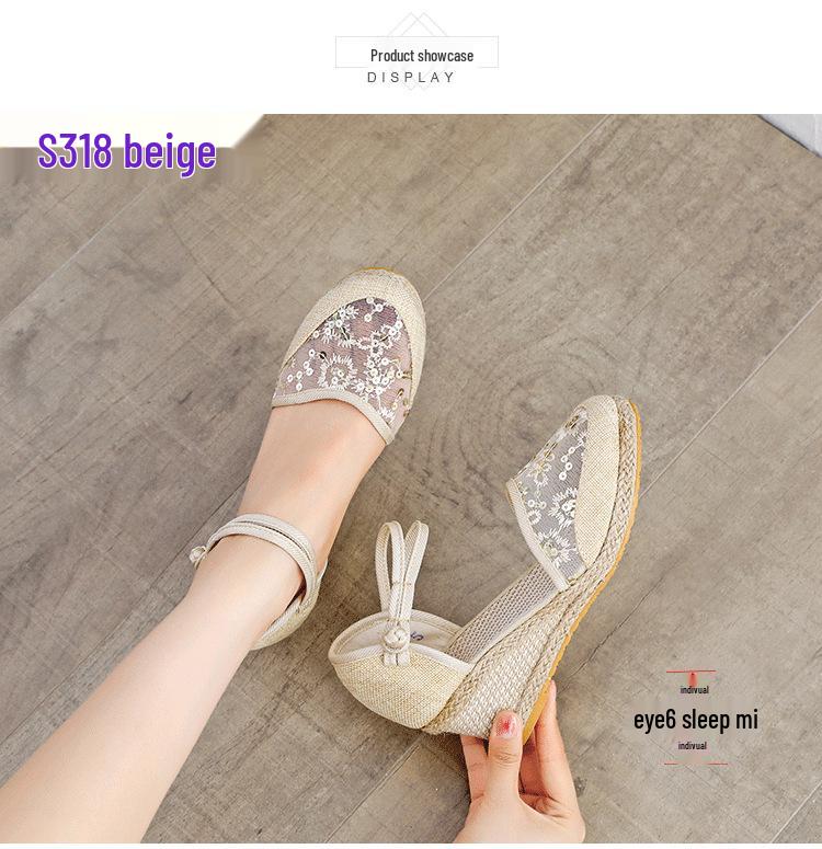Versatile Women's Summer Wedge Sandals: One-Strap Closed-Toe, Breathable Mesh, Lace-Up High Heels with Buckle.