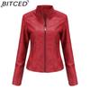 BITCED Women's Slim-Fit Leather Jacket - Lightweight Spring/Autumn Outerwear Motorcycle-Style Oversized Stand Collar Leather Jacket