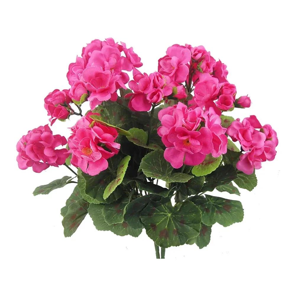 2 Pcs 12.6inch Artificial Geranium Bush UV Resistant Nonwoven Garden Plants Bush No Upkeep Required for Indoor Home Floral Decor
