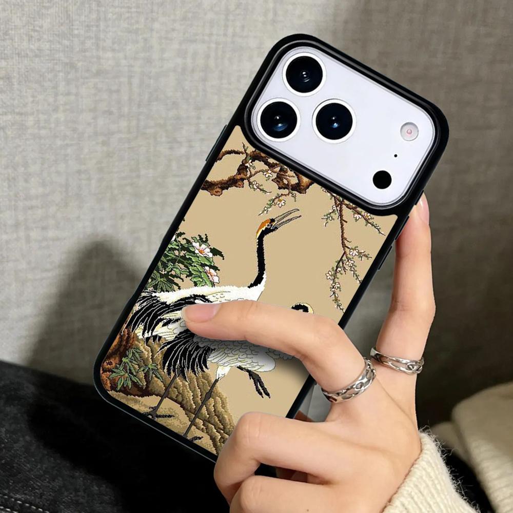 Capa Case for iPhone 17 Air 16 Pro Max 15 Plus 11 13 Mini 14 12 Back Phone Cover Red-crowned Crane Bird