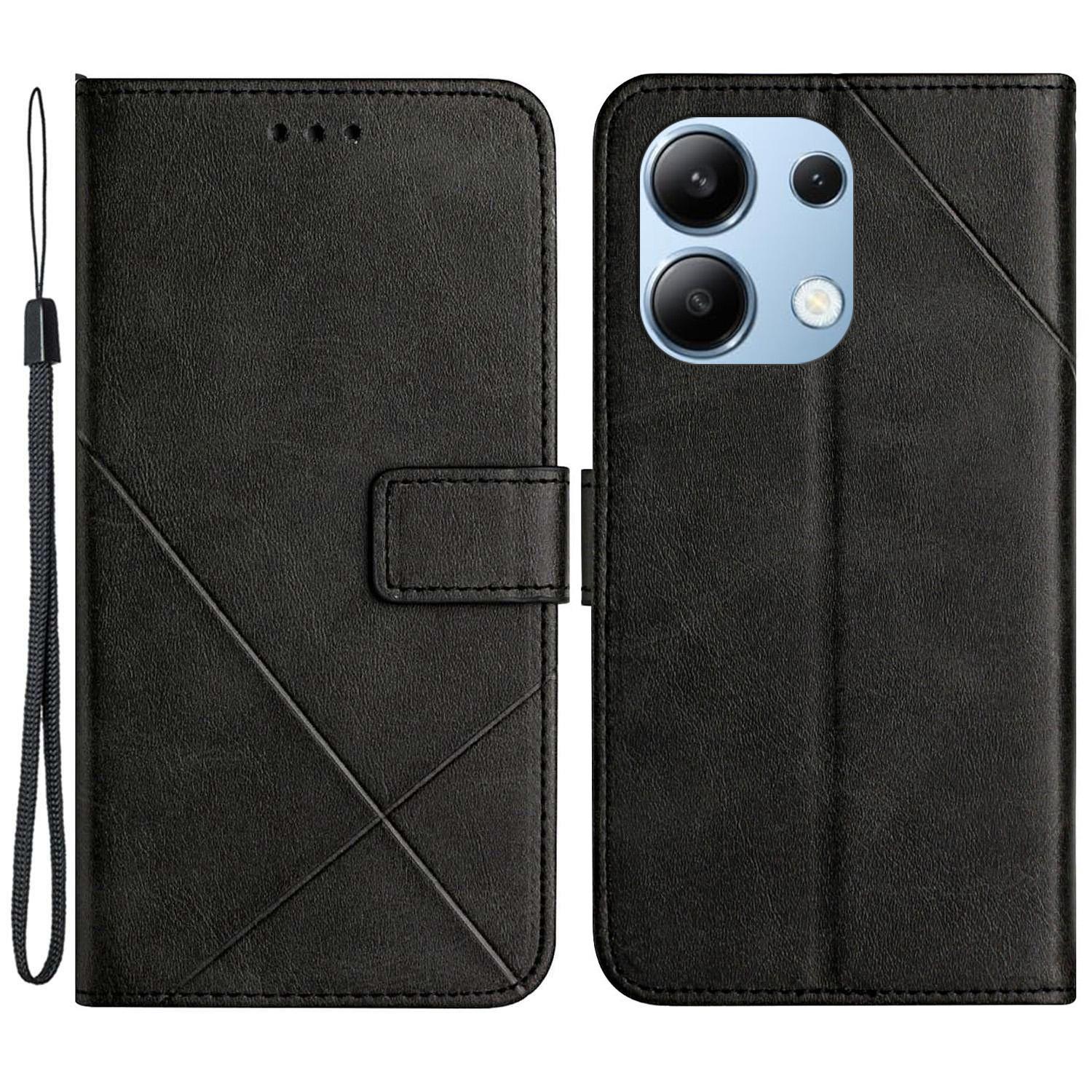 

Для Xiaomi Redmi Note 13 4G чехол кожаный кошелек узор линии чехол для телефона Black