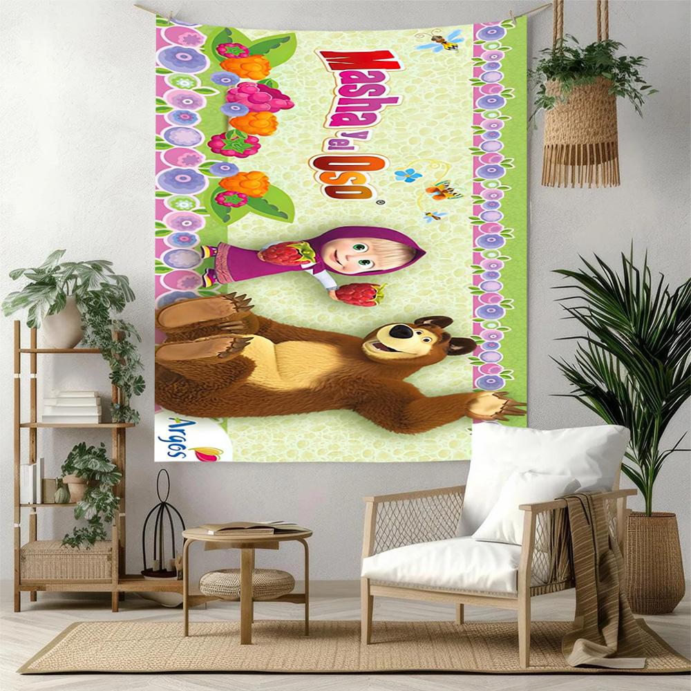 Masha Bear Wall Decor Tapestry Art For Pet Memorial Birthdaywedding Party Backdrop Family Gift