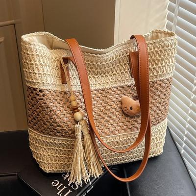 Urlaubsstil Strand Strohtasche Damen Sommer Neue Hohle Gewebte Tasche Große Kapazität Pendler Schulter Achseltasche