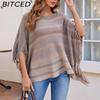BITCED Off-Shoulder Fringe Shawl Women's Autumn Color-Block Striped Cape Coat