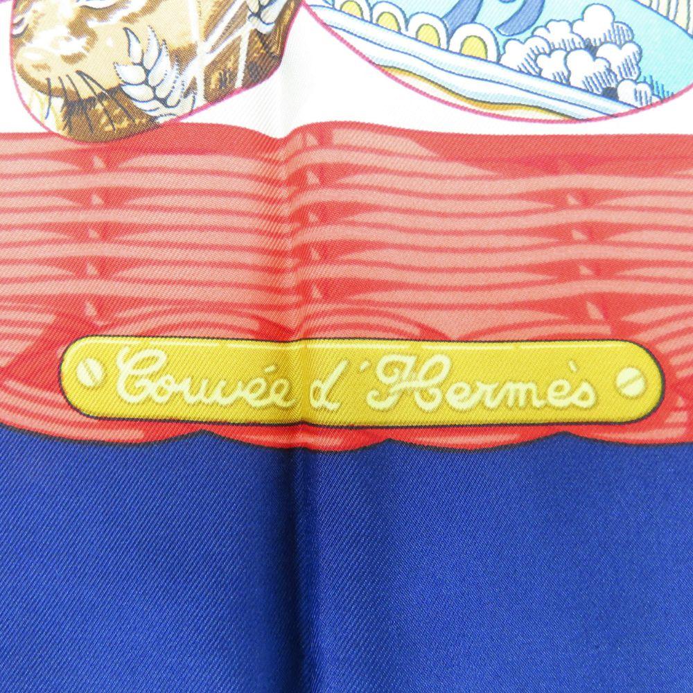 Used HERMES scarf Calle 90 COUVEE D'HERMES Hermes egg silk Navy white Fashionable
