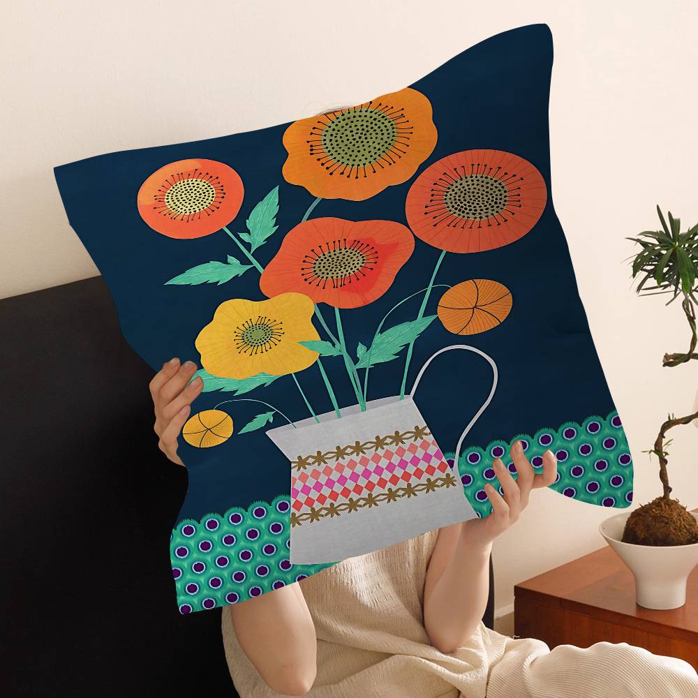 Pink Flower Market Vase Floral Plant Pillow Cover Sofa Cushion Cover Home Room Decoration Children Gift