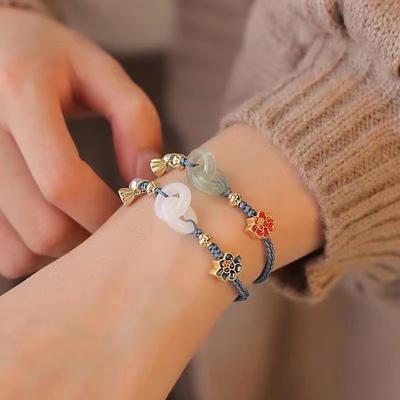 Ethnic Style Flower Lotus Jade Pearl Braided Bracelets Adjustable Woven Bracelet For Women  Jewelry Accessories
