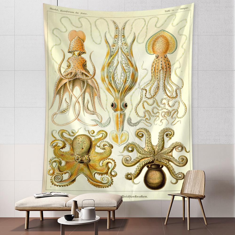 Octopus Jellyfish Classification Map Tapestry Wall Hanging Art Bohemian Style Psychedelic Dormitory Simple Home Decor