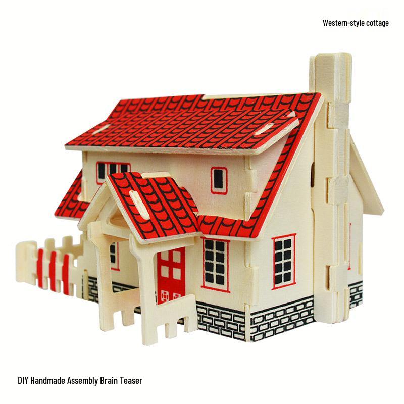 3D Wooden House Puzzle: DIY Educational Toy for Children