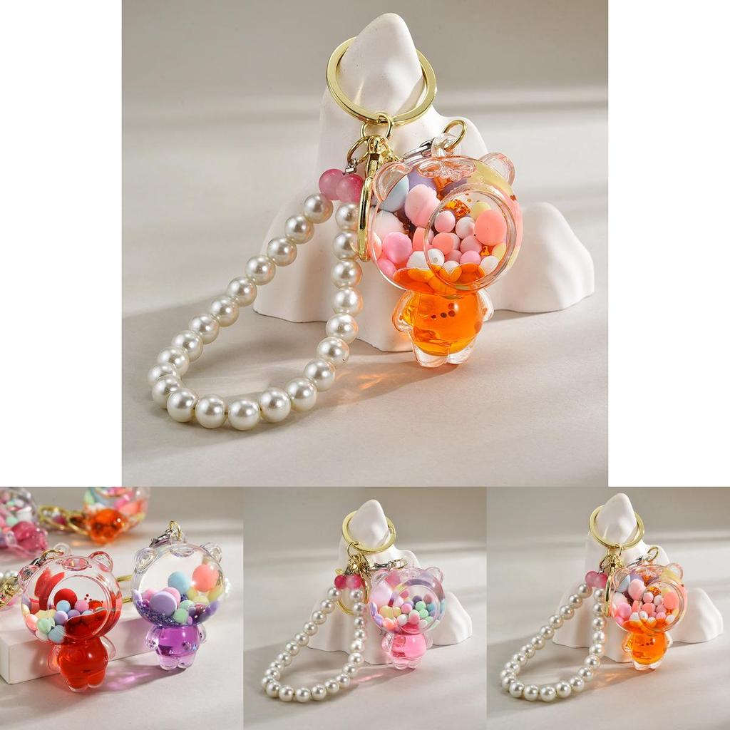 Cute Bead Bear Key Holder With Acrylic And Pearl Chain For Kids Birthday And School Gift