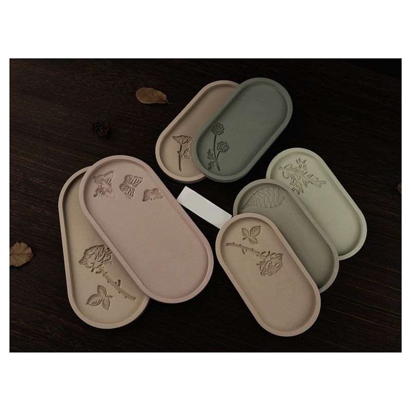 M-Modern-7 Piece Oval Storage Tray Cement Silicone Mold Pallet Mold Milky White Resin Concrete Plaster Mould
