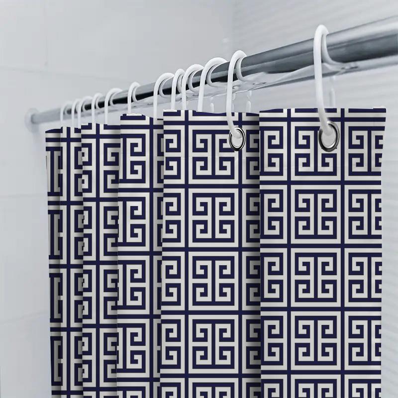 Geometric Pattern Shower Curtain Abstract Black And White Bathroom Decor Modern Waterproof Fabric Liner Washable Home Textile