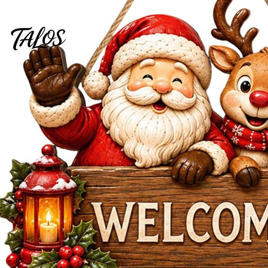 Holiday Hanging Signs Wooden Christmas Door Wreath for Front Door, Vintage Merry Welcome Sign, Rustic Farmhouse Decor 2D Flat Hanger Indoor