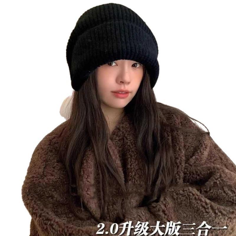 Autumn and Winter Hats Women's Big Head Circumference Knitted Hats Fashionable Versatile Ear Protectors Wool Hats Warm Windproof Cold Hats