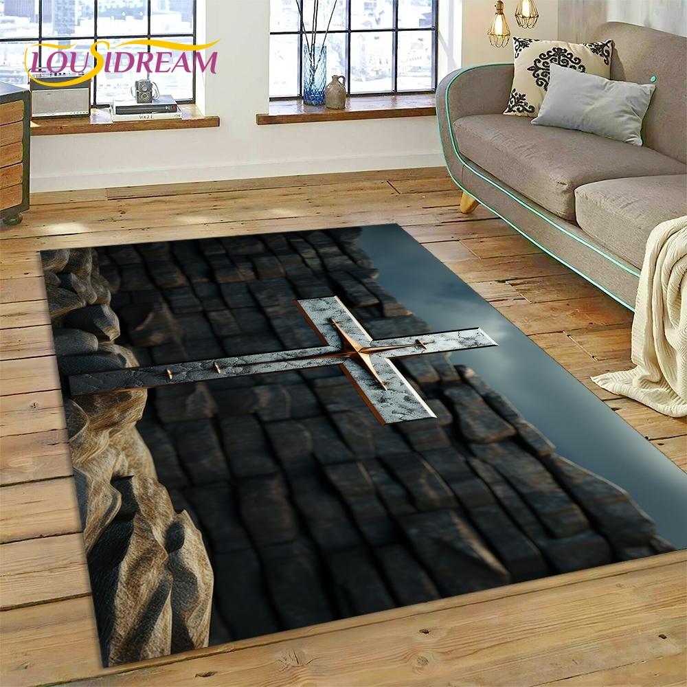 New 3D Pray Holy Bible Cross Jesus Carpet for Living Room Bedroom Home Decor,Floor Mat Non-slip Decoration for Sofa Doormat Gift
