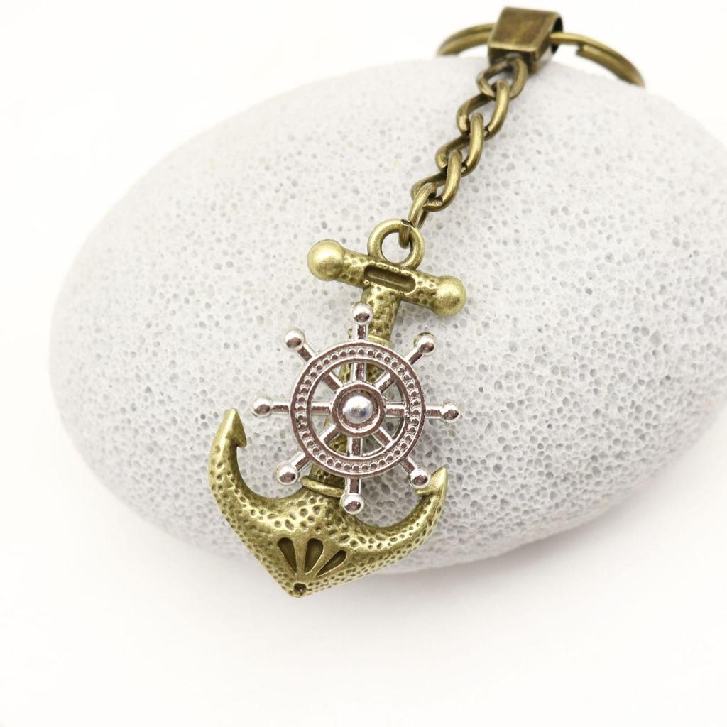Personalized Retro Pirate Ship & Anchor Rotating Keychain Pendant