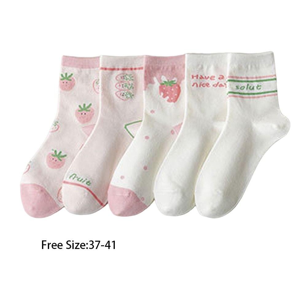 Strawberry Milk Pattern Casual Socks Cute Sports Socks Sweat Absorption Women Cotton Socks