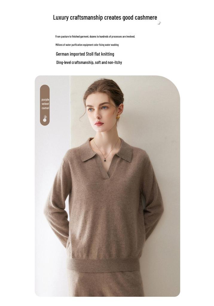 Leka Sha Women's 100% Cashmere Knit Long Sleeve Base Layer Top, Pullover, Solid Color, Autumn/Winter Sweater
