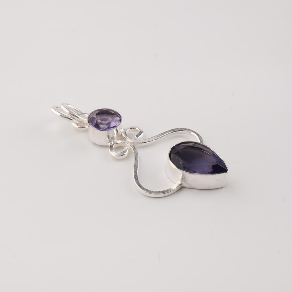 Iolite Gemstone 925 Sterling Silver Statement Designer Pendant 1.60" For Mother PP-13-2