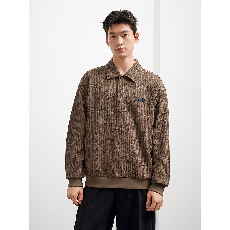 GXG Men's Wood Grain Texture Casual Lapel Sweatshirt