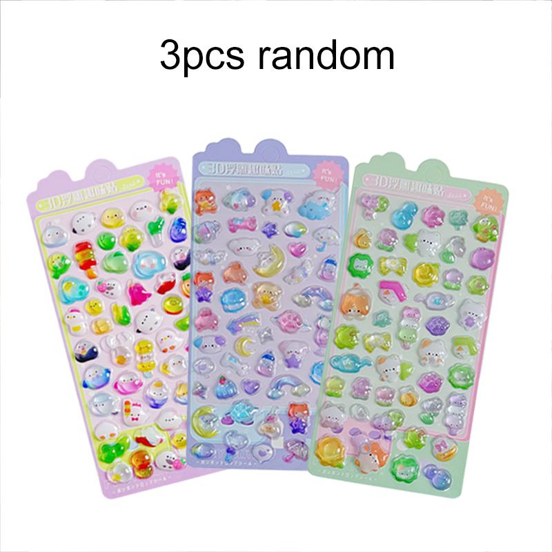 3/6pcs 3D Relief Sticker Kawaii Cartoon Cute Crystal Jelly Patch for Scrapbook Album Journal Animal Design DIY Decoration TMZ