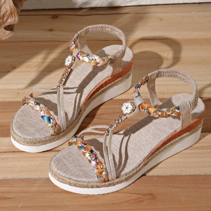 

Women s Bohemian Wedge Sandals, Open Toe Cut-Out Wood Buckle Summer Shoes, Plus Size Fashion Footwear 43 золотий