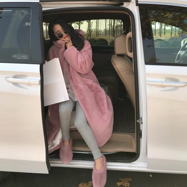 Women's Winter Mink Fur Plush Thick Plush Loose Hooded Jacket Thickened Fur Loose Coat XS-2XL