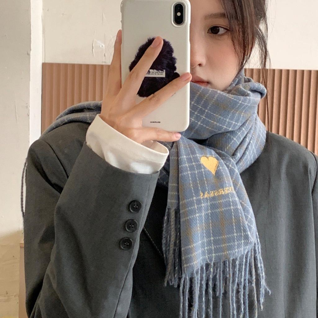 Love beige plaid scarf women's autumn and winter new Korean version student imitation cashmere shawl dual-purpose scarf