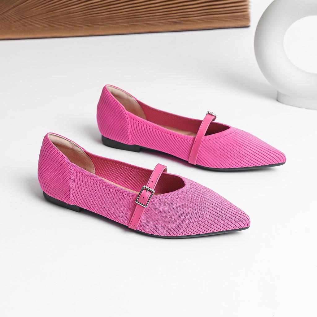 Women Mary Jane Shoes Pointed Toe 2026 Spring Shallow Cross Strap Women Dress Shoes Breathable Knitted Mid-heel Shoes Ladies