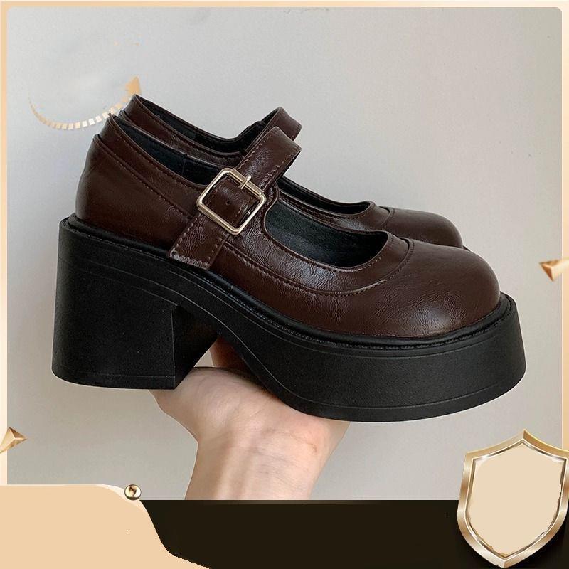

Винтажные коричневые женские туфли Весенние туфли Мэри Джейн на толстой платформе Ремешок на щиколотке Резиновая подошва 34EU/CN35 коричневый
