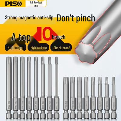 PISO Pflaumenblüte T20/T25 Schraubbit-Set mit stark magnetischem Sechskantschlüssel und elektrischem, verlängertem, hochhärtem Bit.
