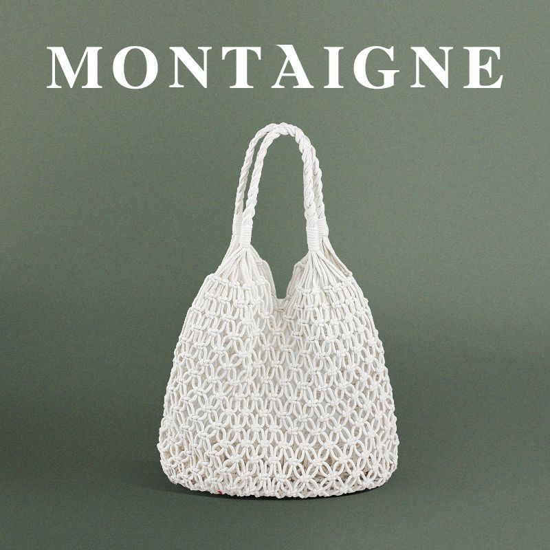 

French Montaigne/Montian 2025 Summer White Shoulder Hollow Woven Bag String Bag Vacation Handbag Women s Bag White-White