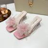 2025 new square head open-toed outer wear fairy flower summer fashion slippers crystal sandals word with super fairy