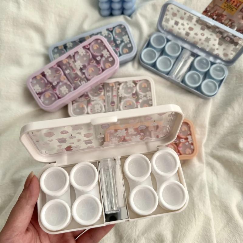 Contact Lenses Case Travel Beauty Case Ins Cute Animal Contact Lens Box Contact Lens Companion Care Box with Glasses Tweezers