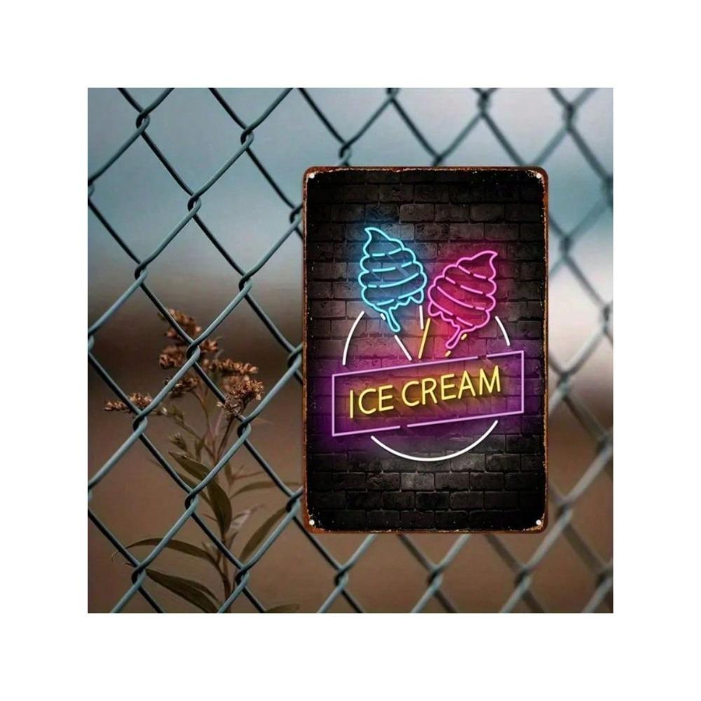 Retro Neon Ice Cream Metal Wall Art Sign for Kitchen Decor