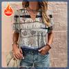 Retro V-neck Women's T-shirt Summer Short Sleeved T-shirt