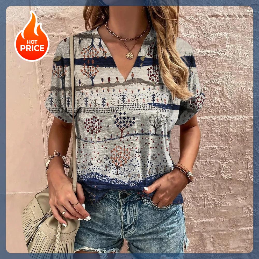 Ретро женская футболка с V-образным вырезом Летняя короткорукавная футболка XS