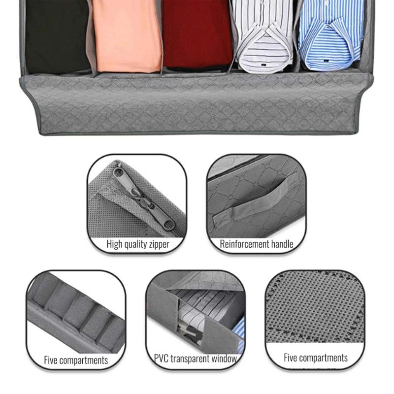 Under Bed Clothes Organizer Large Adjustable Dividers Storage Bag Durable Fabric Clothes Holder with 4 Separators