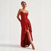 Elegant Satin Ruffle Hem Dress with Spaghetti Straps - European & American Style