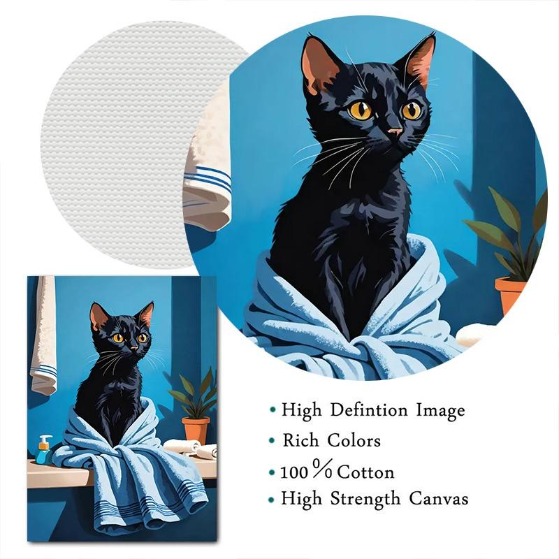 Cute Bathroom Cat Poster Print Canvas Painting Modern Funny Kitten Wearing Bathrobe Wall Art Pictures for Toilet Room Home Decor