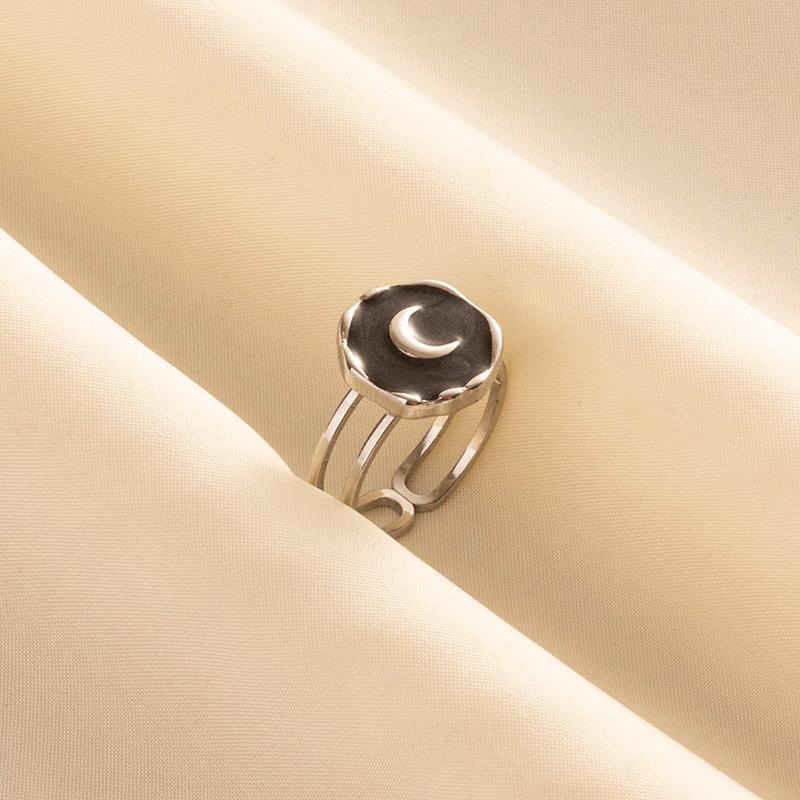 Punk Vintage Black Enamel Ring Stainless Steel Open Rings For Women Men Jewelry Fire Evil Eye Bague Acier Inoxydables Femme Gift