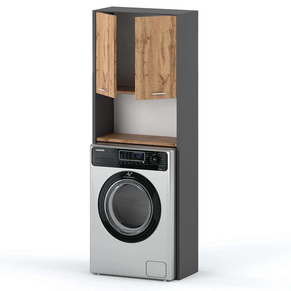 Badkamer Staande Kast Grijs Eiken Wotan Wasmachinekast 64 CM Kolom