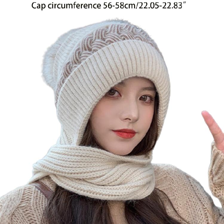 Women Korean Style Scarf Student Hat Integrated Earmuffs Cap Sleeve Plush Winter