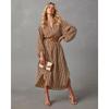 European and American Women's Clothing Amazon Spring and Autumn Fashion V-neck Loose Striped Belt Shirt Dress