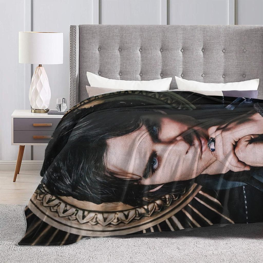 Damon Salvatore The Vampire Diaries Blankets Fleece Printed Ian Somerhalder Portable Warm Throw Blanket for Sofa Bedding Throws